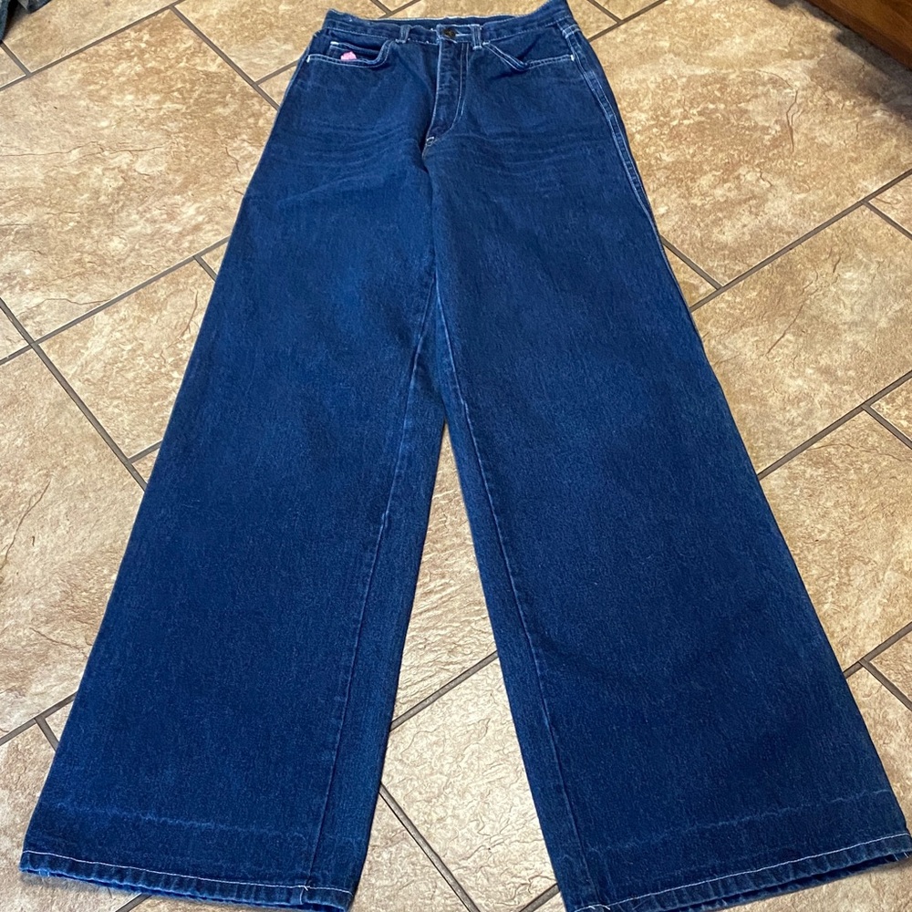 Vintage Normandee Rose High-Rise Wide Leg Women's Jeans 9L Retro Embroidered